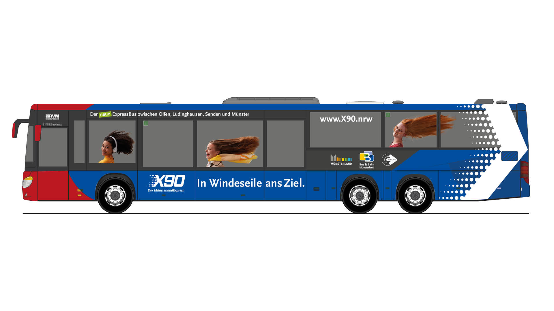 Busbeschriftung-X90 Münsterland-Express für Bus & Bahn im Münsterland & WestfalenTarif